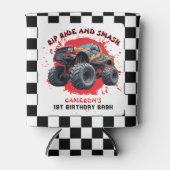 Monster Truck Smash Geruite Vlag 1e verjaardag Blikjeskoeler (Voorkant)