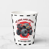 Monster Truck Smash Geruite Vlag 1e verjaardag Papieren Bekers (Voorkant)