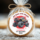 Monster Truck Smash Geruite Vlag 1e verjaardag Ronde Sticker