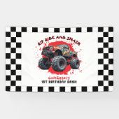Monster Truck Smash Geruite Vlag 1e verjaardag Spandoek (Horizontaal)
