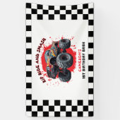 Monster Truck Smash Geruite Vlag 1e verjaardag Spandoek (Verticaal)