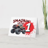 Monster Truck Smash Kinder Gelukkige 1ste Verjaard Kaart (Voorkant)