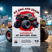 Monster Truck Smash Rood 1e Verjaardagsfeest Kaart