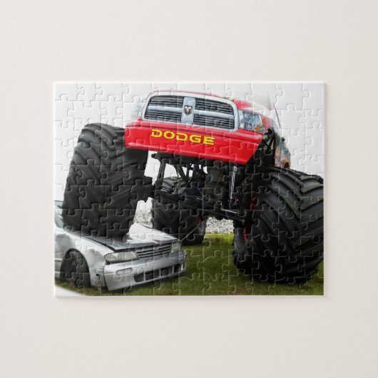 Monster Truck Smashing Car Legpuzzel (Horizontaal)