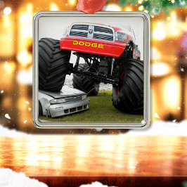 Monster Truck Smashing Car Metalen Ornament