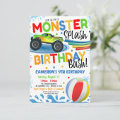 Monster Truck Splash Birthday Bash nodigt uit Kaart (Staand voorkant)