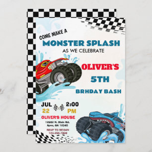 Monster Truck Splash Birthday Bash Party Kaart