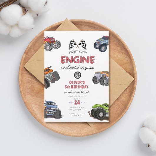 Monster truck, start your engine boy 5th birthday kaart