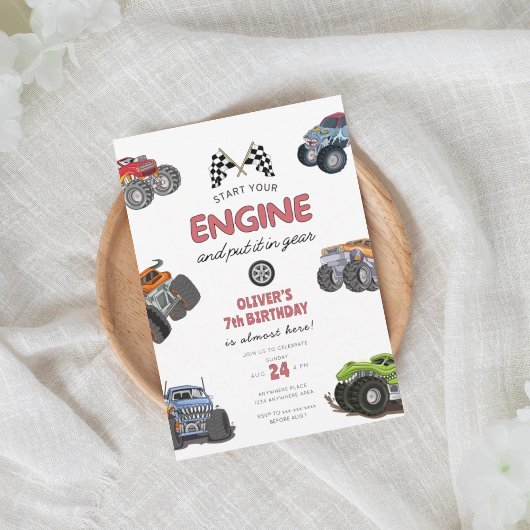 Monster truck, start your engine boy 7th birthday kaart