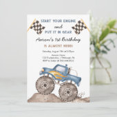 Monster Truck, Start Your Engine Boys 1st Birthday Kaart (Staand voorkant)