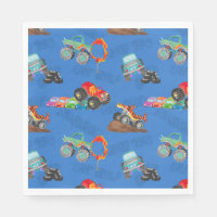 Monster Truck Stunts Waterverf Patroon Blauw