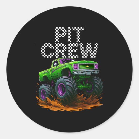 Monster Truck T Crew Family Matching Birthday Part Ronde Sticker (Voorkant)