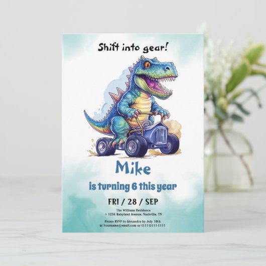 Monster Truck T-Rex jongen Verjaardag Kaart (Staand voorkant)