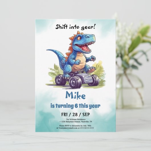 Monster Truck T-Rex jongen Verjaardag Kaart (Staand voorkant)