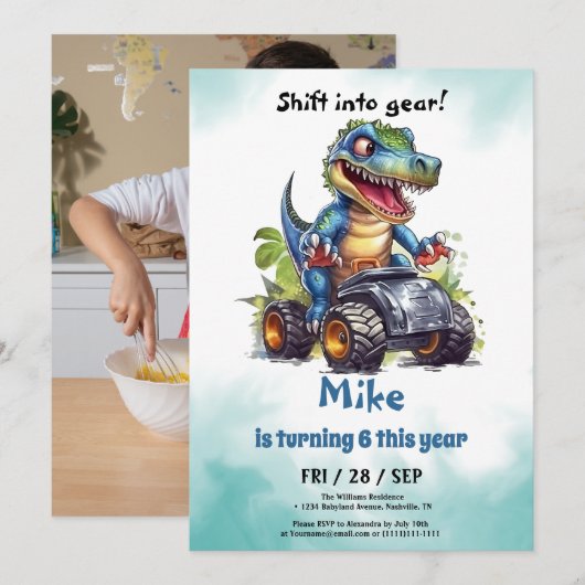 Monster Truck T-Rex jongen Verjaardag Kaart (Voorkant / Achterkant)