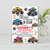 Monster Truck Team Verjaardagsfeestje Uitnodiging (Staand voorkant)