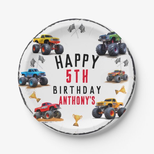 Monster Truck Team Verjaardagsfeestje Uitnodiging Papieren Bordje