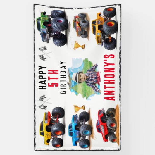 Monster Truck Team Verjaardagsfeestje Uitnodiging Spandoek (Verticaal)