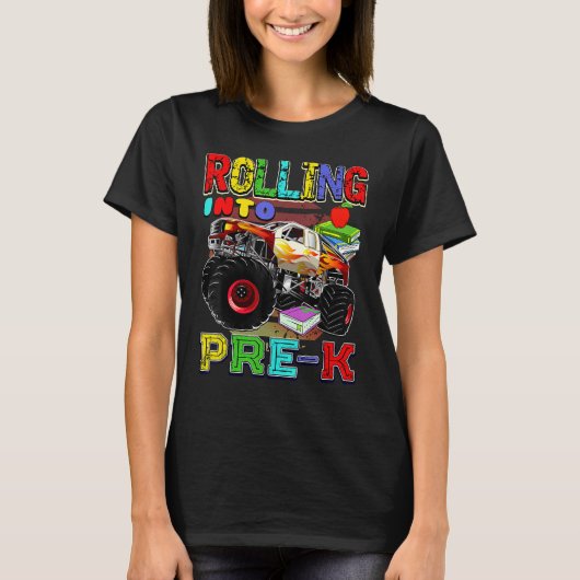 Monster Truck Terug naar school Rollend naar pre-k T-shirt (Voorkant)