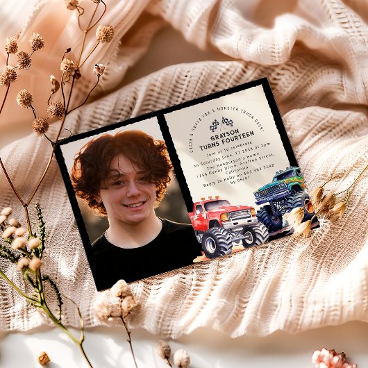 Monster Truck Thema Foto Verjaardagsfeest Kaart