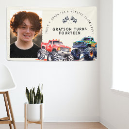 Monster Truck Thema Foto Verjaardagsfeest Spandoek