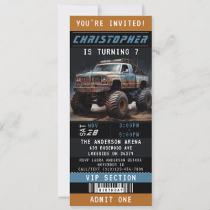 Monster Truck Ticket Birthday Party Kaart