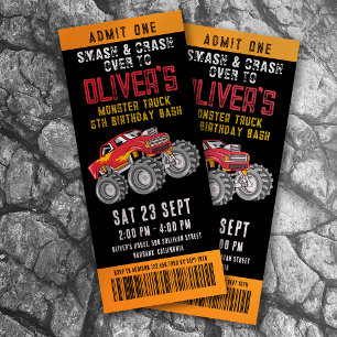 Monster Truck Ticket Birthday Party Kaart