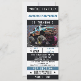 Monster Truck Ticket Jongens Verjaardagsfeest Kaart
