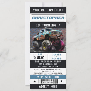 Monster Truck Ticket Jongens Verjaardagsfeest Kaart