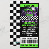 Monster Truck Ticket Uitnodiging (Voorkant / Achterkant)