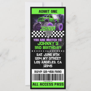 Monster Truck Ticket Uitnodiging