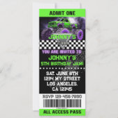 Monster Truck Ticket Verjaardag Uitnodiging (Voorkant)