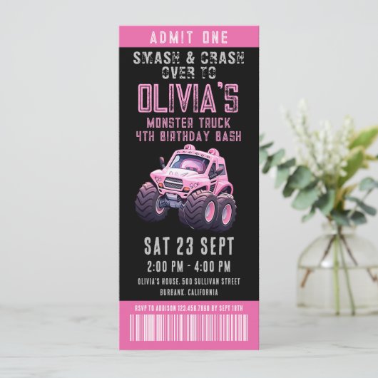 Monster Truck Ticket Verjaardagsfeestje van het Me Kaart (Staand voorkant)