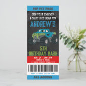 Monster Truck Ticket Verjaardagsfeestuitnodiging Kaart (Staand voorkant)