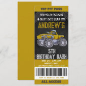 Monster Truck Ticket Verjaardagsfeestuitnodiging Kaart (Voorkant / Achterkant)
