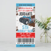 Monster Truck Ticket Verjaardagsfeestuitnodiging Kaart (Staand voorkant)