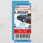 Monster Truck Ticket Verjaardagsfeestuitnodiging Kaart (Voorkant / Achterkant)