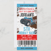 Monster Truck Ticket Verjaardagsfeestuitnodiging Kaart (Voorkant)