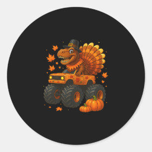 Monster Truck Trex Dinosaur Kalkoen Fall Thanksgiv Ronde Sticker