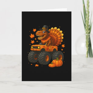 Monster Truck Trex Dinosaur Kalkoen Herfst Thanksg Kaart