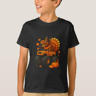 Monster Truck Trex Dinosaur Kalkoen Herfst Thanksg T-shirt