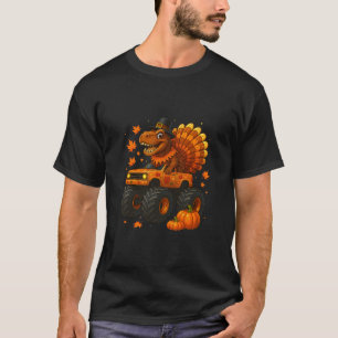 Monster Truck Trex Dinosaur Kalkoen Herfst Thanksg T-shirt
