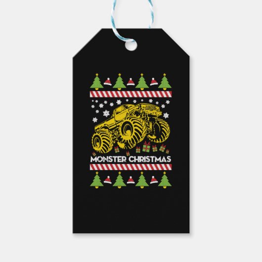 Monster Truck Ugly Kerstmis Cadeaulabel (Voorkant)