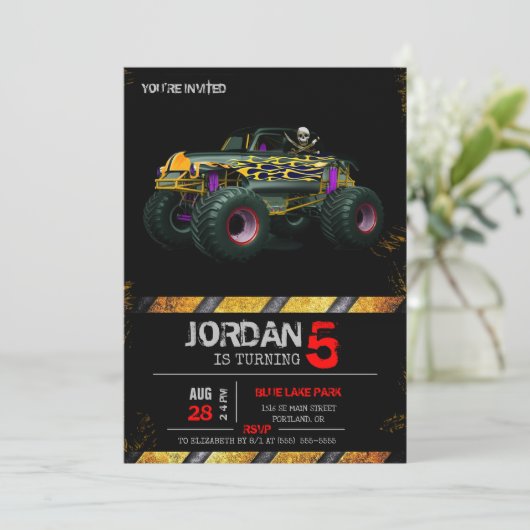 Monster Truck-uitnodiging Kaart (Staand voorkant)