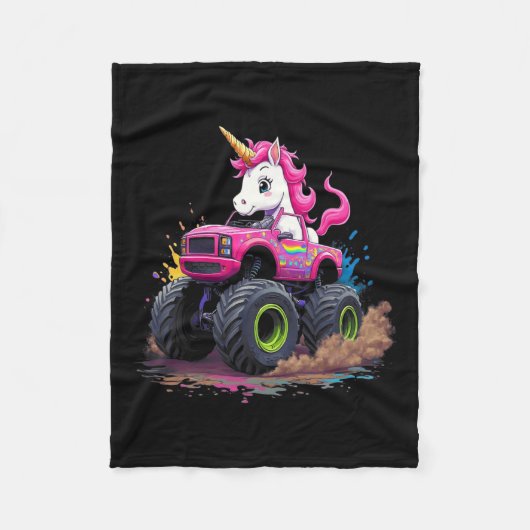 Monster Truck Unicorn Birthday Party Monster Truck Fleece Deken (Voorkant)