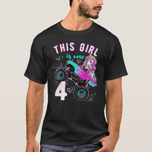 Monster Truck Unicorn Girls 4e verjaardag Dochter T-shirt (Voorkant)