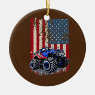 Monster Truck US Flag for Boy Girl die er van houd Keramisch Ornament