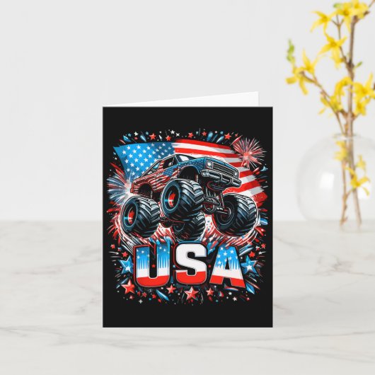 Monster Truck Usa American Flag 4th Of July  Kaart (Gele Bloem)