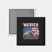 Monster Truck USA Flag Merica Mannen Boys 4th of J Magneet (Voorkant / Achterkant)