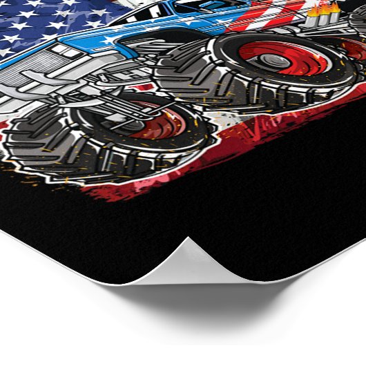 Monster Truck USA Flag Merica Mannen Boys 4th of J Poster (Hoek)